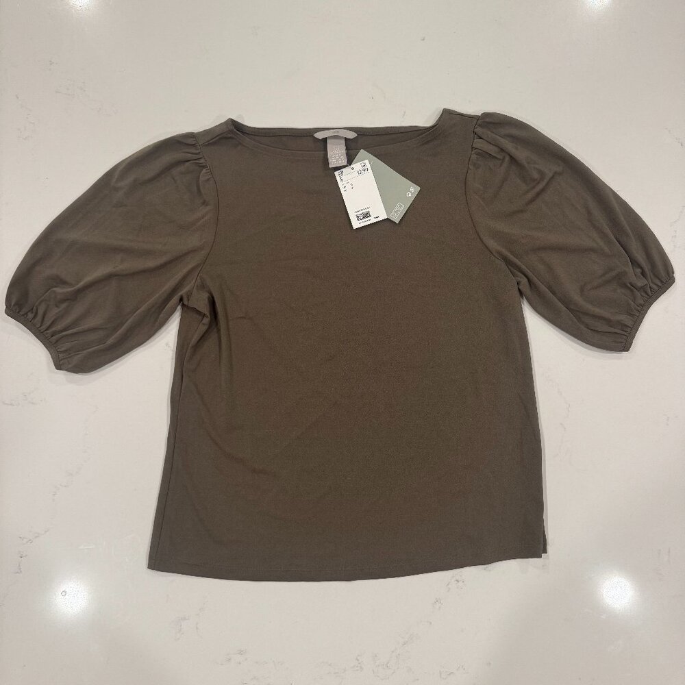 H&M Olive Green Puff Sleeve Blouse